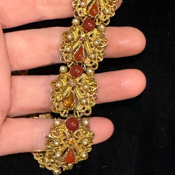 Vintage Florenza Italy Fancy Victorian Revival  link bracelet glass crystal - Picture 6 of 13